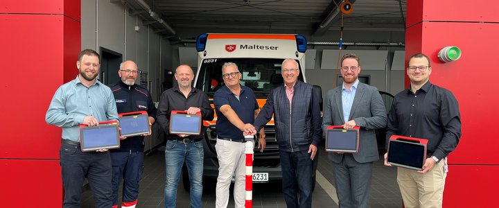 Von links: Alexander Ecker (ZRF Saar), Torsten Schu & Patrick Brehm (Wachleitung MHD RW Tholey), Stefan Bauer (Landesgeschäftsführer MHD), Udo Recktenwald (Verbandsvorsteher ZRF Saar), Timm Mathis (Geschäftsführer ZRF Saar) & Marcel Roth (ZRF Saar)